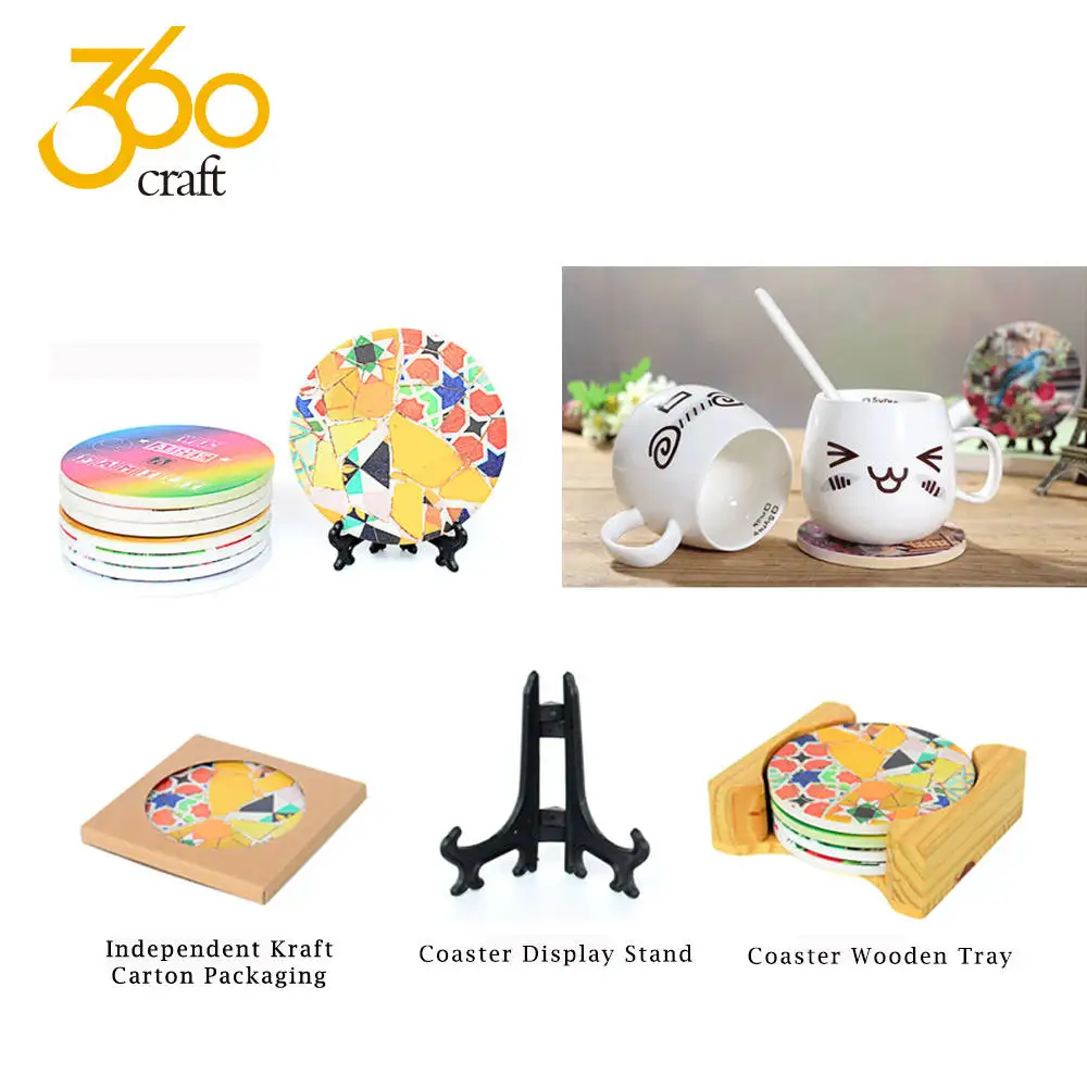 Customized Printing Dye Sublimation Ceramic Coasters In Holder Ceramic Trivet