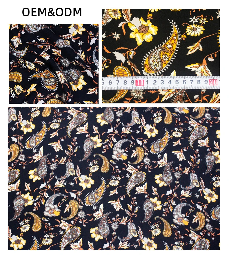 Poplin Spun Polyester Printed Fabric Black New Design Cashew Nut Pattern Boho Fabric For Clothes