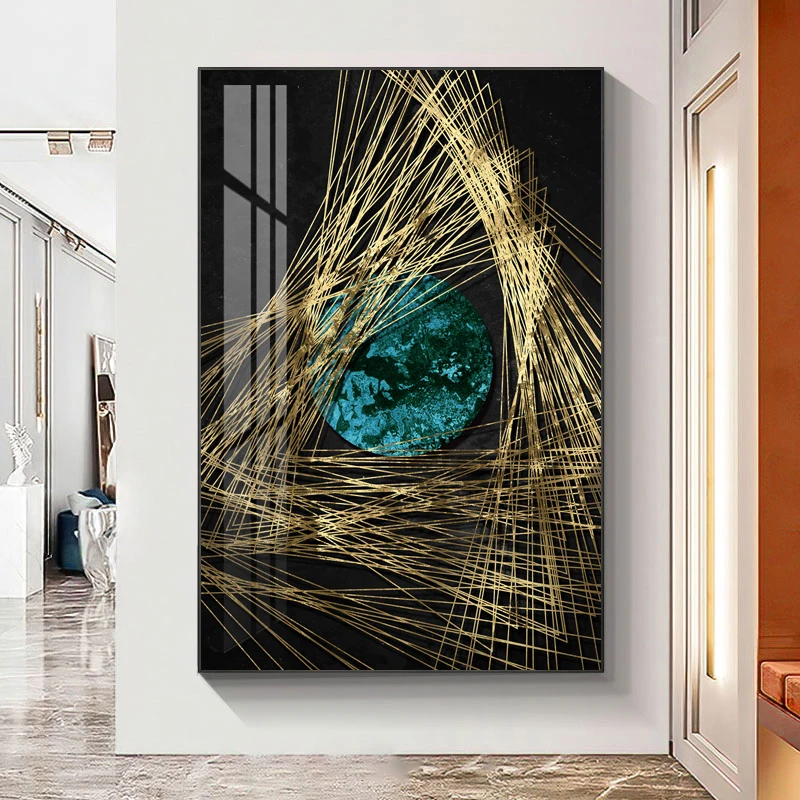 Porch decorative painting Luxury crystal porcelain painting abstract line wall art