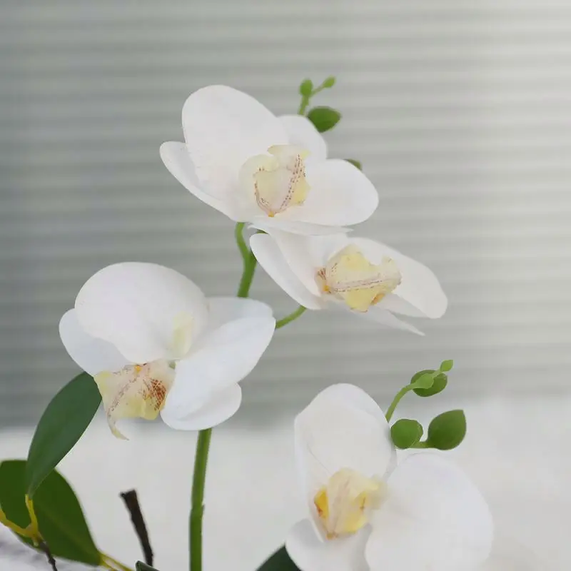 White High Quality 4 Heads Phalaenopsis Real Touch Artificial Butterfly Orchid Flower  Latex Orchid For Wedding