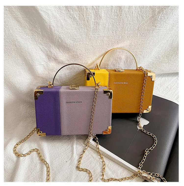 
Best selling 2020 Fall Trendy Metal handle Chain Box Handbags Nice color women Crossbody bag Purses 