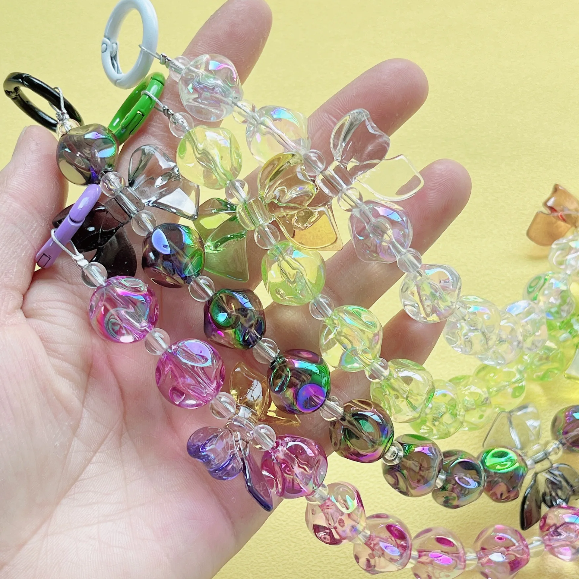 best selling products 2024 Acrylic Keychain Bowknot Beaded Gradient Color Cell Phone Charm Anti Lost Keychain