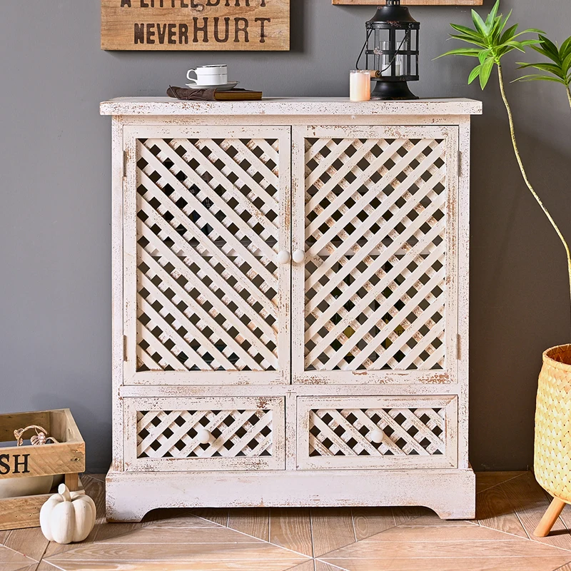 INNOVAHOME manufacturers supply bedroom living room rustic unique handmade white solid wood storage side cabinet