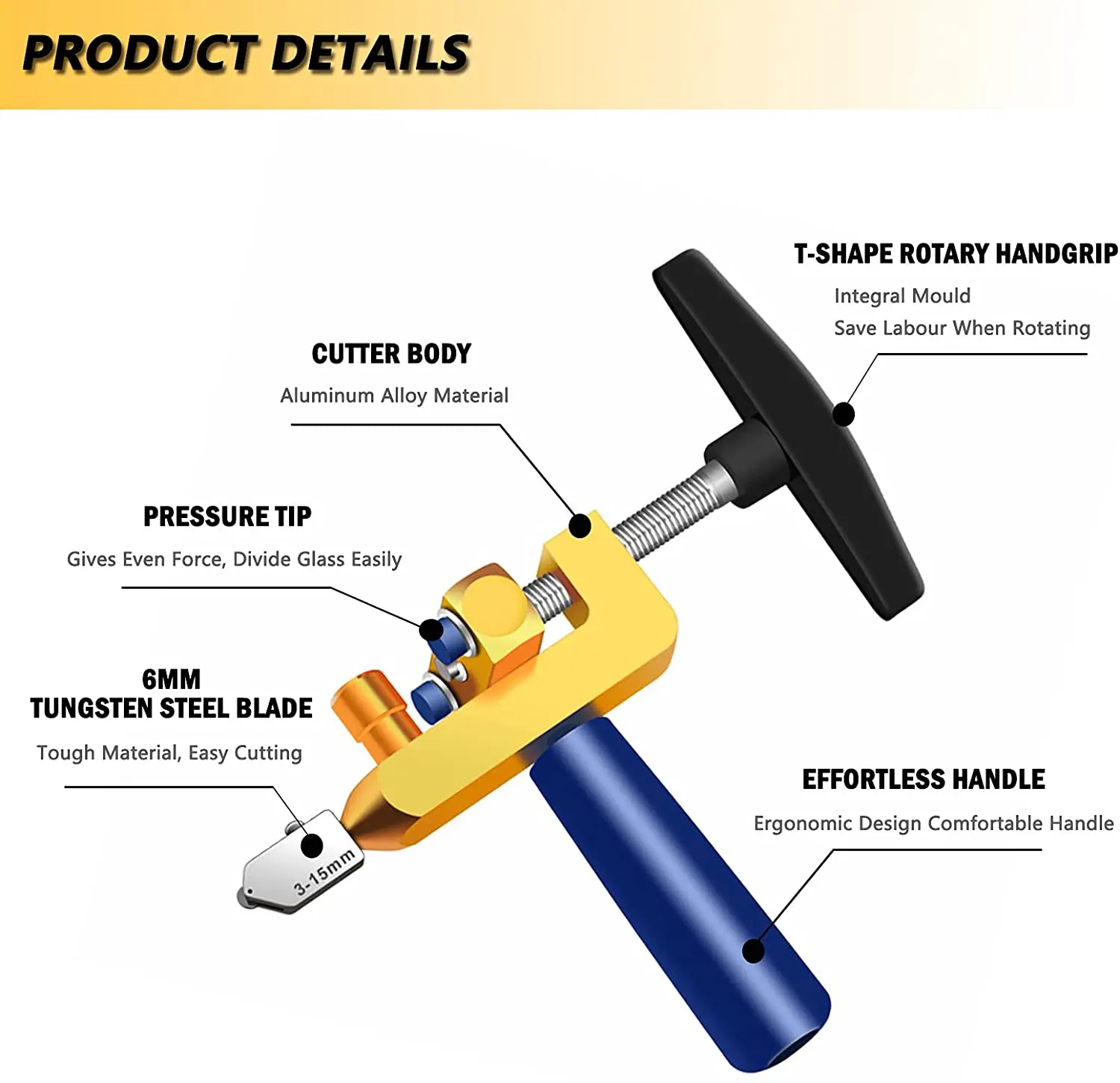 Glass Cutter Tool Kit, DIY Home Kit 2 Blades & 4 Pads Tile Cutter Hand Tool, glass cutter Tile Cutter