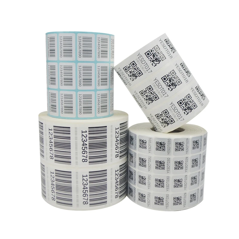 Custom serial number barcode printing label stickers, random security number QR Bar code printed sticker roll