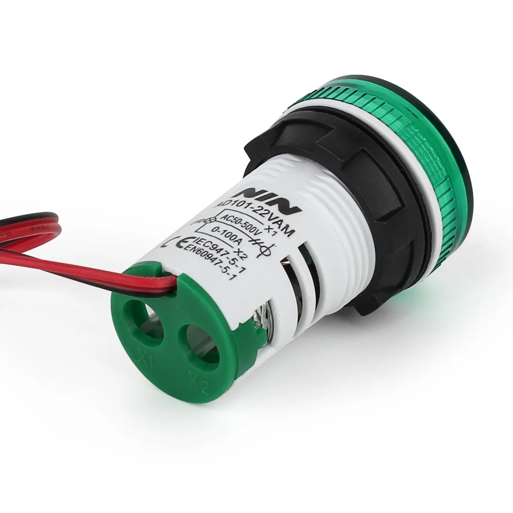 Green Color New Series AC 50-500V 1-100A 22mm AD101-22VAM Diameter Voltage Current Meter Indicator