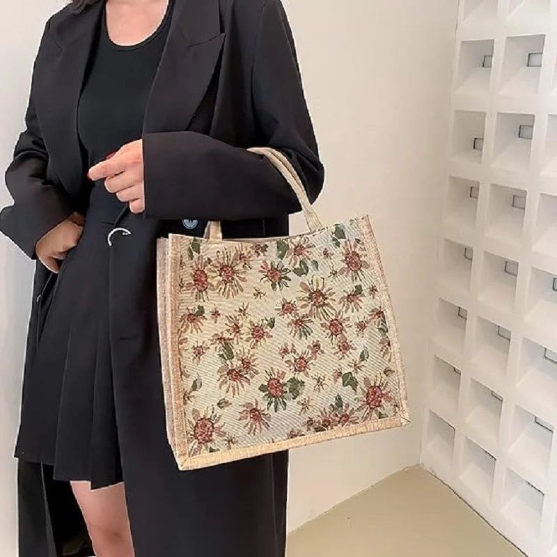 High Quality Printing Larger Capacity Reusable Burlap Shopping Tote Bags Flax Jute Beach Bag