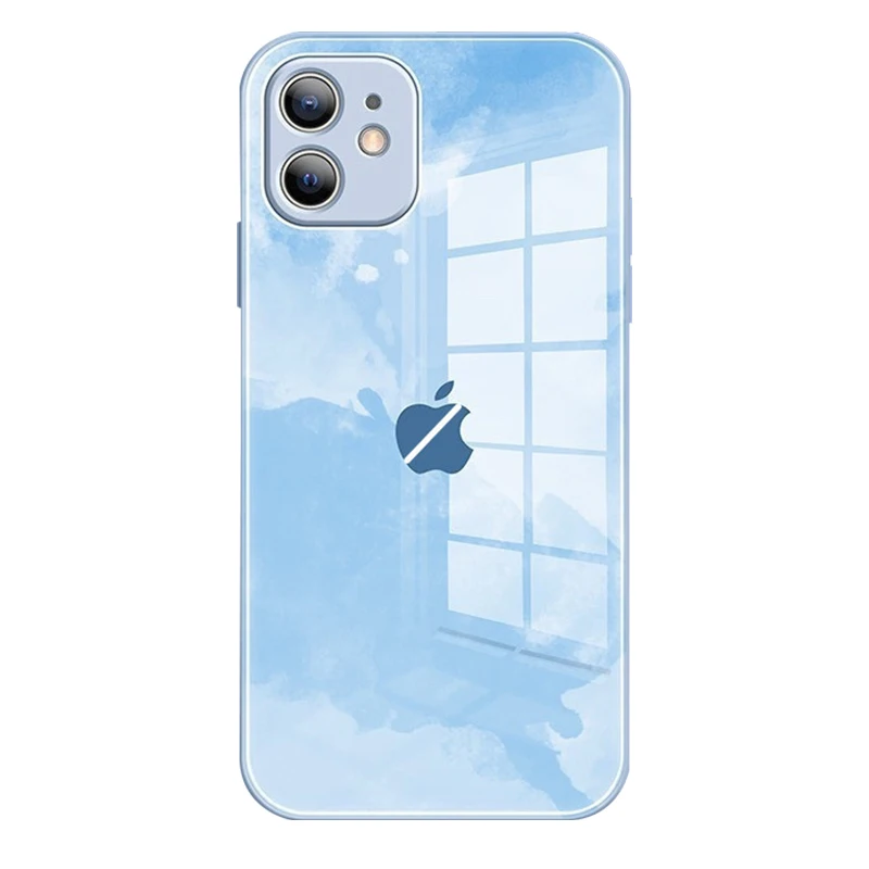  Лидер продаж Твердый чехол из закаленного стекла с акварельным рисунком для iPhone 12 11 Pro Max 7 8 XR жидкого силикона