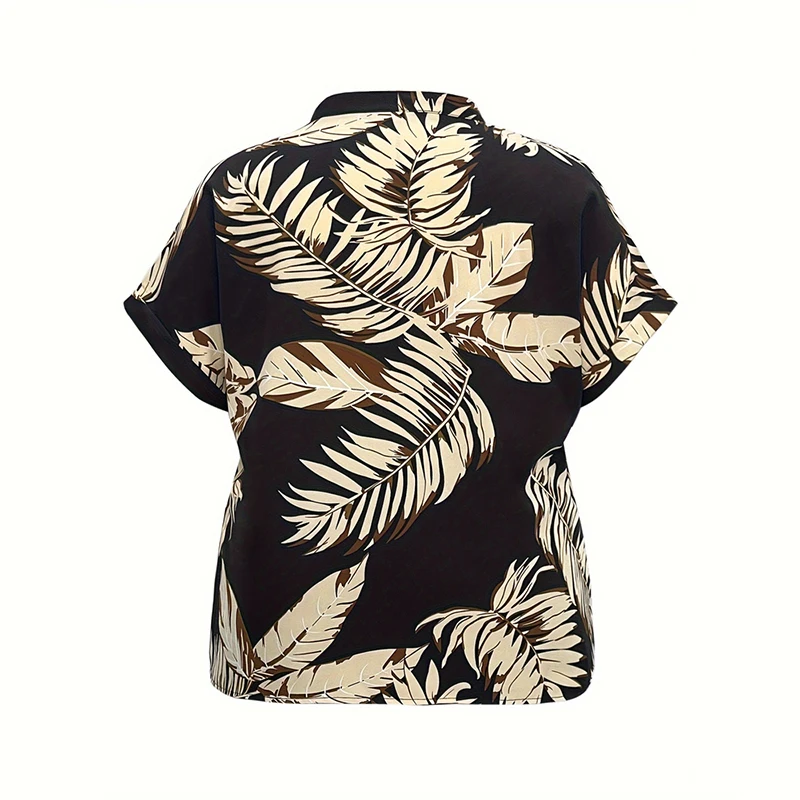 Plus Size Tropical Print Blouse blusas e camisas femininas Summer Beach Women Elegant Batwing Sleeve Notched Neck Top