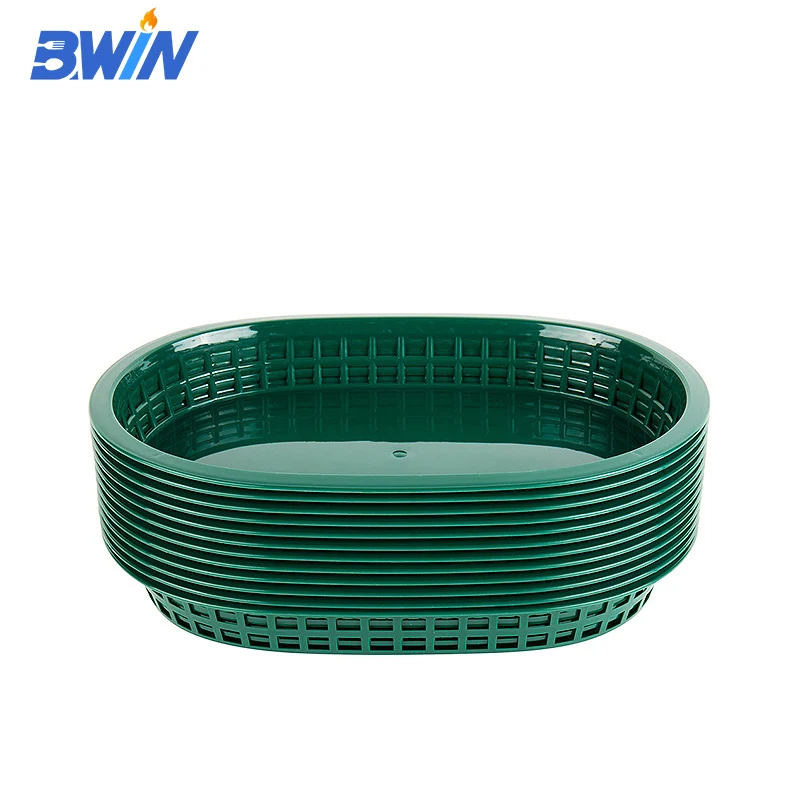 Red Small Food Grade Oval Plastic Fast Food Baskets Burger Basket