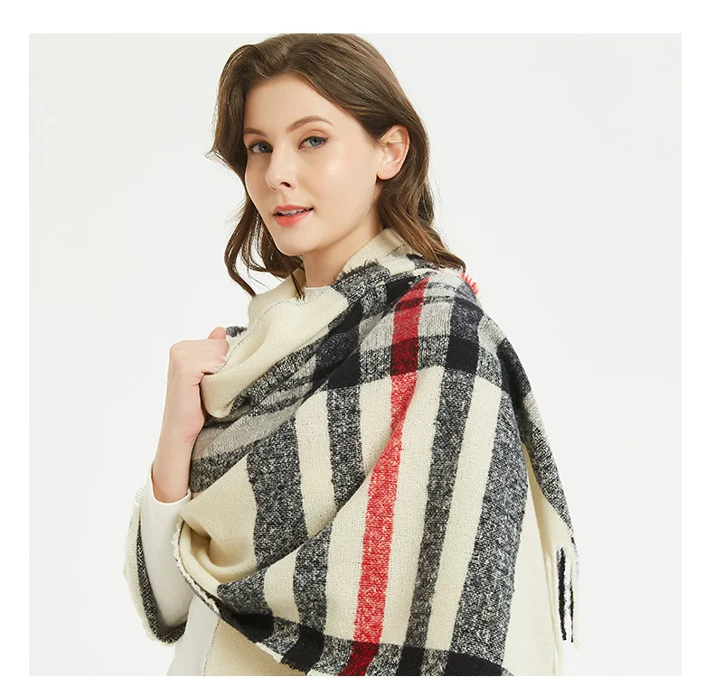 Barbed wool scarf European and American autumn and winter new style black and white long flow Su plaid scarf resembles cashmere