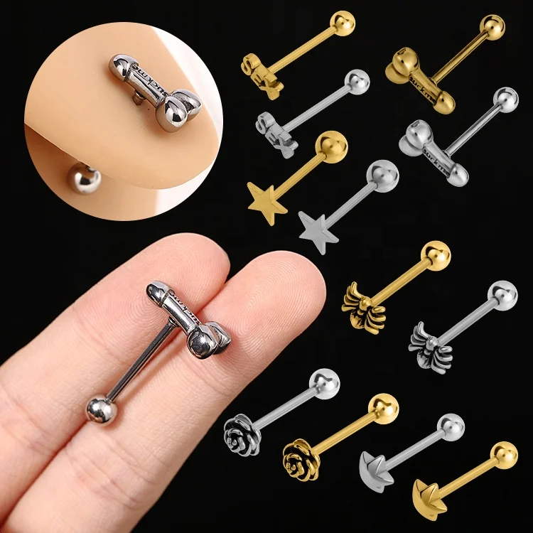 Free Sample High Quality 316l Stainless Steel Men Women Gold Plated Society Tongue Ring Tongue Nails