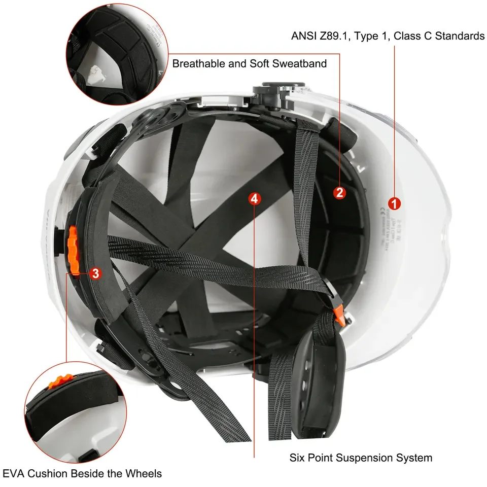 CE EN 397 And ANSI Certified ABS Construction Protective Hard Hats With Visor For Climbing Rescue Safety Helmets
