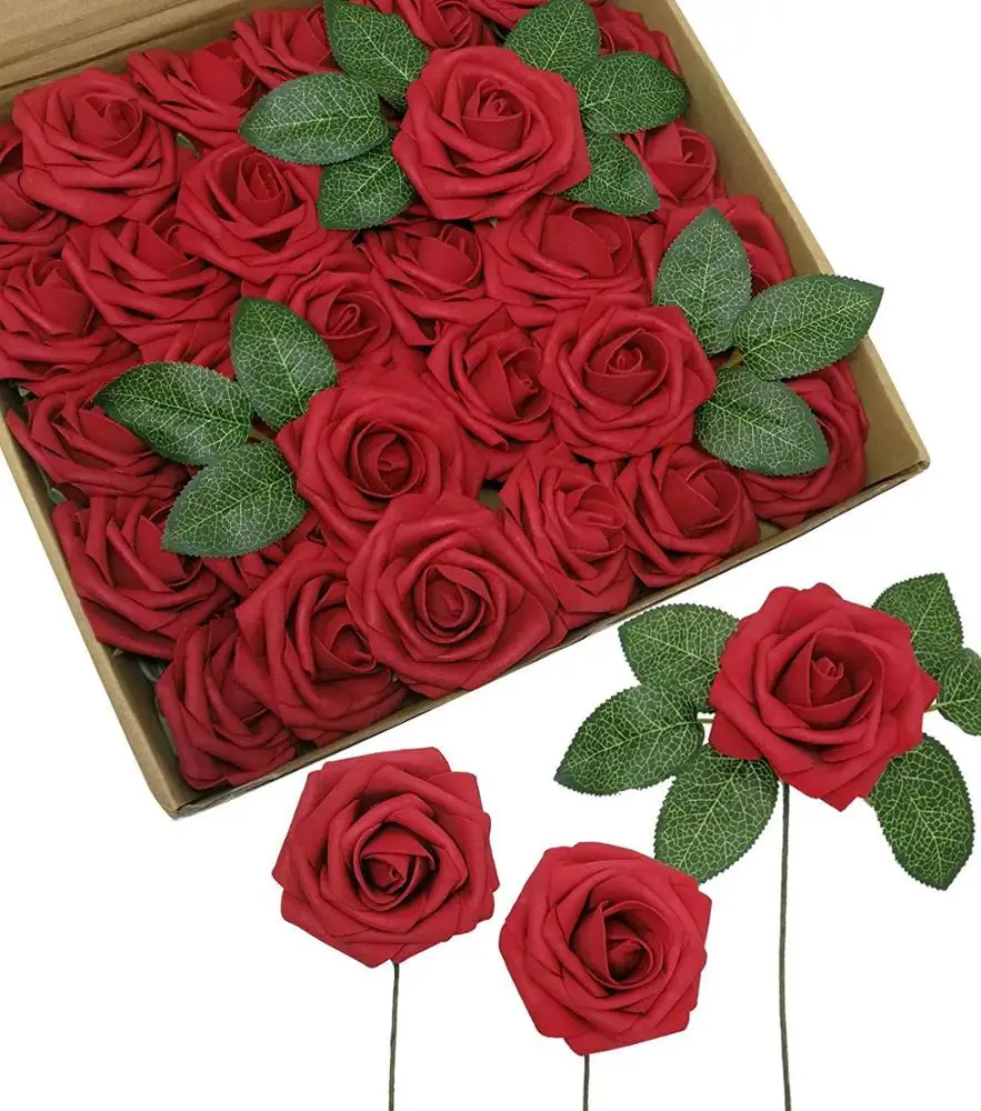 INUNION Fashion PE rose flower with stem Bride pe rose  heads Bouquet party decoration wedding packing foam flower