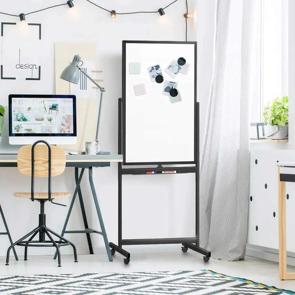 Magnetic Mobile White Board, 40 x 24 Double Sided Dry Erase Board Rolling Whiteboard Black Aluminum Frame Standing Whiteboard on