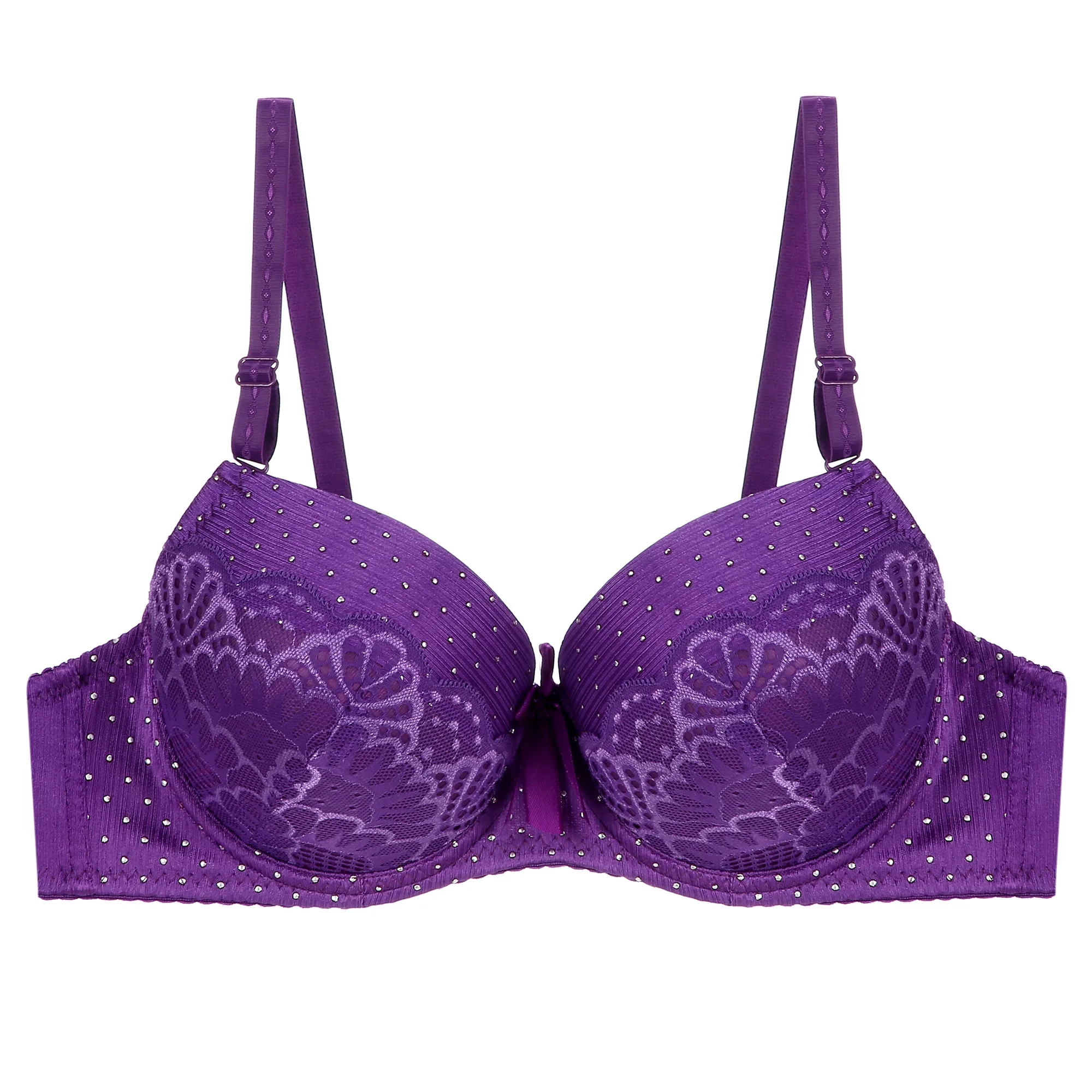 2023 Exquisite Embroidery lace rhinestone dot small boobs B cup push up bra underwire bra for woman