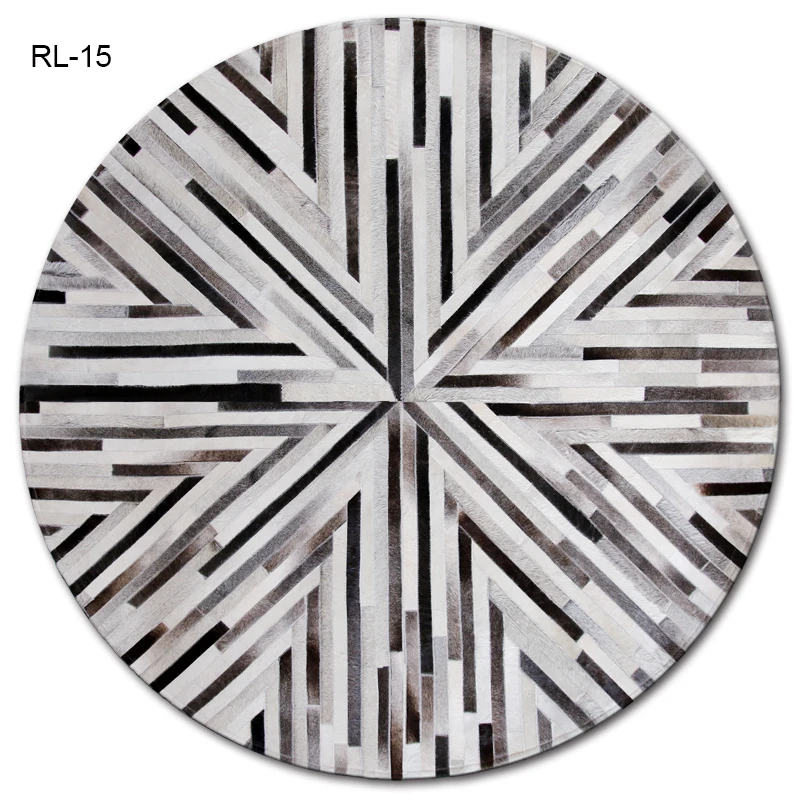 custom grey patchwork round cowhide rug