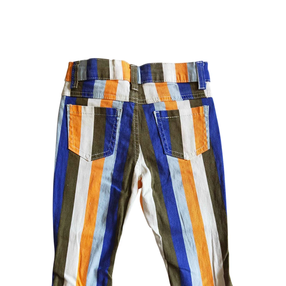 Fashion Colorful Striped Elastic Bell Bottoms Denim Pants Wholesale Children Boutique Trousers Kids Wear Girls Toddlers Jeans