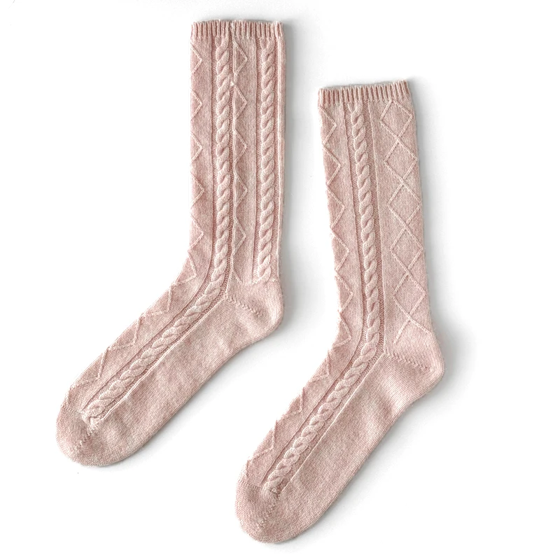 Breathable women cable knitting ankle slipper socks cashmere socks