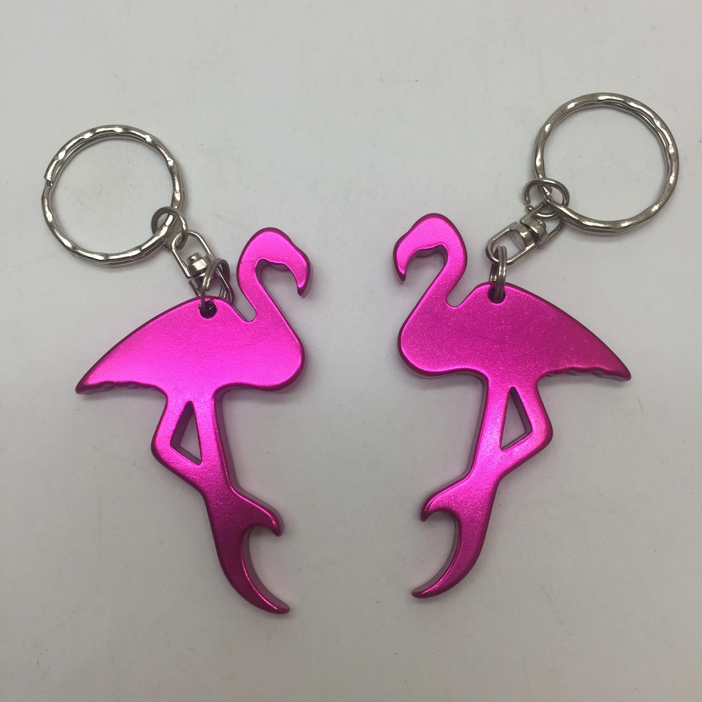 aluminum alloy low moq custom laser engrave promotional gift beer opener keychain Flamingo design bottle opener