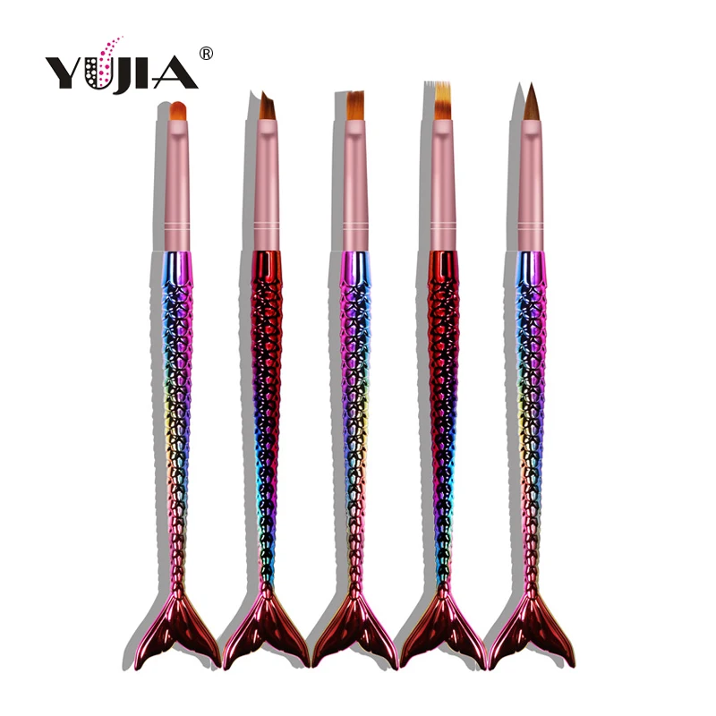 2020 оптовая продажа частная торговая марка 5 шт. нейлоновые волосы пластиковая ручка Кисть для макияжа Русалка дизайн ногтей набор