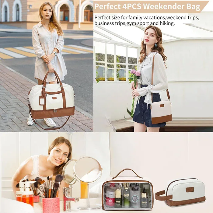 Weekender Bags Large Overnight Bag Carry on Shoulder with Shoe Compartment Weekend Leather Duffel Bag for Travel Business Gym