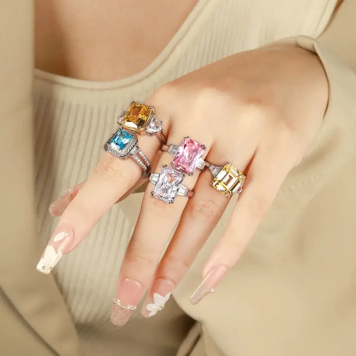 Wholesale Price cocktail rings women jewelry iced out zirconia diamond Wedding Rings 925 Sterling Silver Jewelry