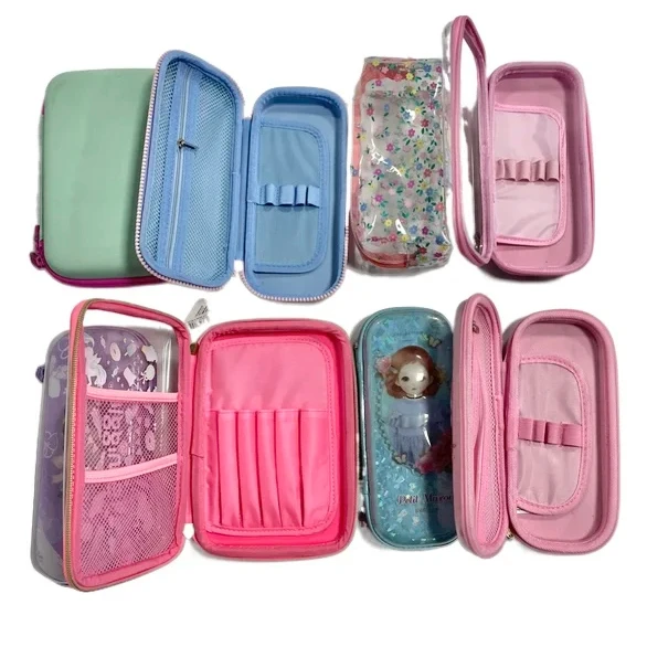 Factory Custom Transparent Double-layer Pen Bag Cartoon Cute Stationery Box Large Capacity Multi-functional Storage Pencil Case