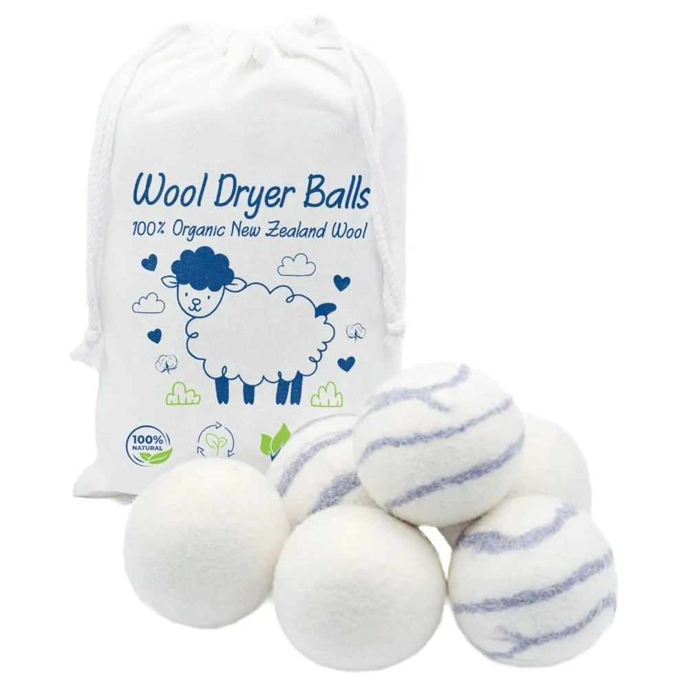 Factory Wholesale 6 Pack XL 100% Pure New Zealand Wool Dryer Balls Reusable Organic Felt Tumble Wool Laundry Dryer Balls
