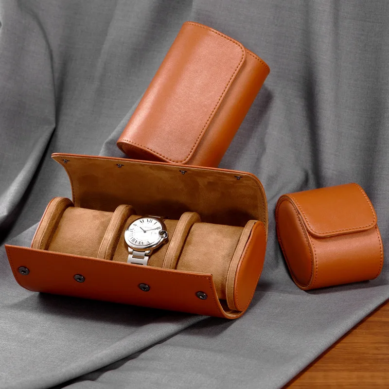 Premium black 3 slots slide pu leather storage watch roll boxes cases organizer luxury custom branded logo with pillow
