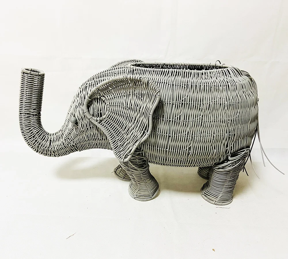handmade woven Animal elephant shape plastic kitchen basket for storage food fruit vegetables and used for potted plants