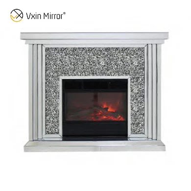 Manufactory direct living room decoration WXWF-1104 Crushed Diamond Modern Mirror Fireplace free standing fireplace indoor firep