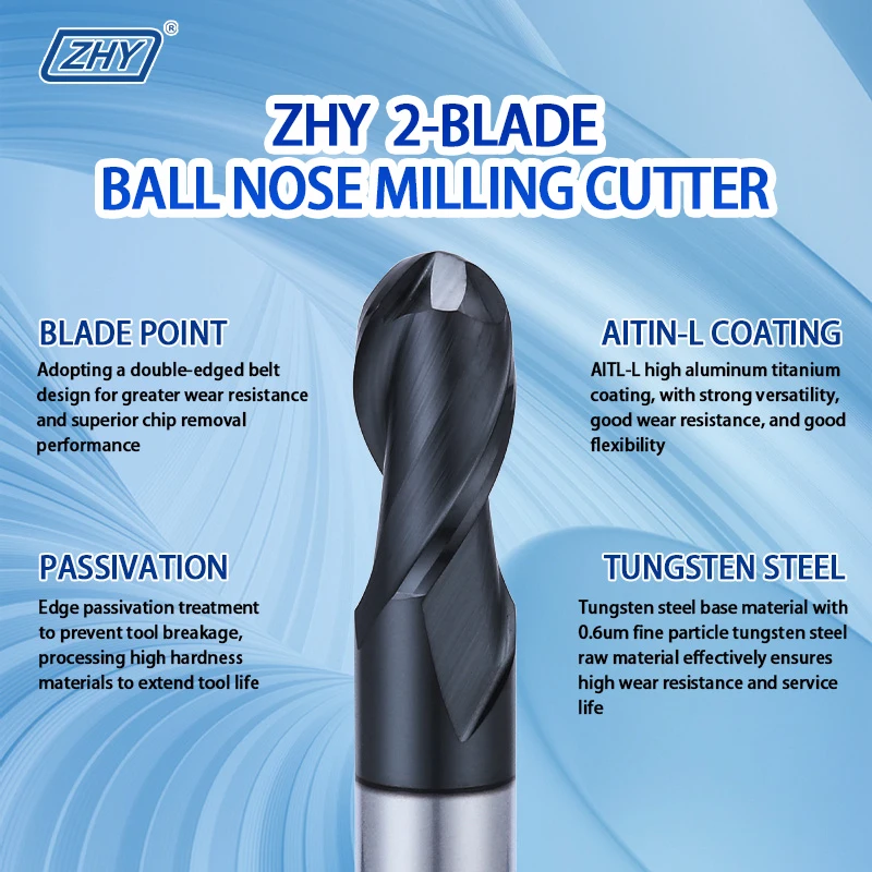 ZHY Professional long neck ball nose 55 degree end milling cutter solid carbide end mills
