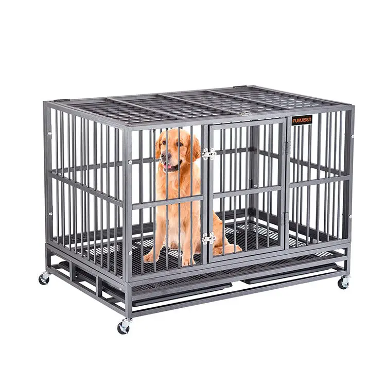 Double Door Wire Small Rabbit Dog Crate Large Heavy Duty Wheels Sliver Metal Stainless Steel Pet Dog Cages