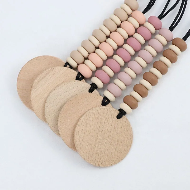 Customized  Pendant Design Abacus Silicone Beads Wood Dis Pendant Keychain Lanyard