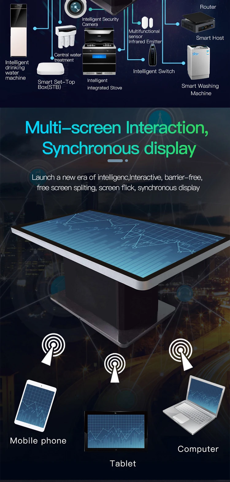 43inch Fashion Smart Home Design Digital Times Multi Touch LCD Screen Interactive Coffee Table