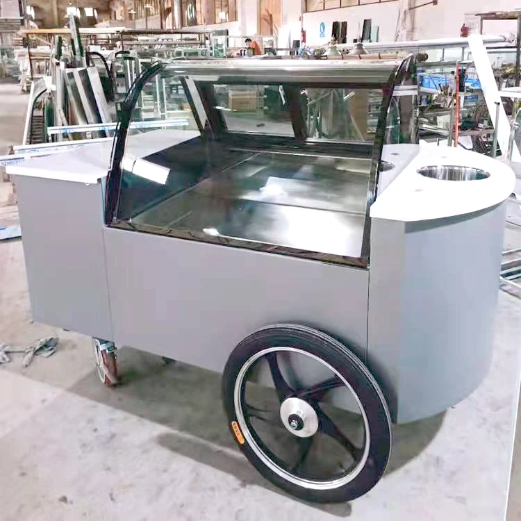 Wholesale Supermarket popsicle gelato ice cream display showcase snack machines freezer Mobile hand push ice cream cart