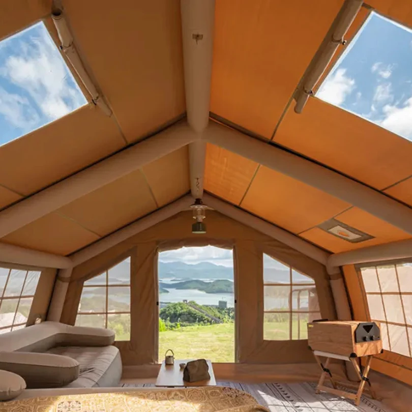 Glamping Canvas Inflatable Outdoor Camping, Customized Luxury Waterproof Polyester Air Family Tent