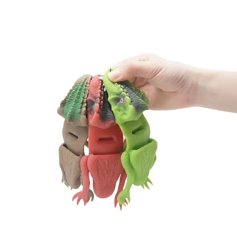 Funny Soft TPR Plastic Animal Dinosaur Head Finger Puppet Tongue Feet Rubber Fingers Puppets