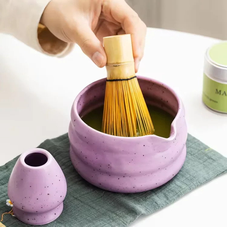 Good Quality Matcha Equipments For Matcha Ceremony Set Purple Ceramic Matcha Bowl With Spout