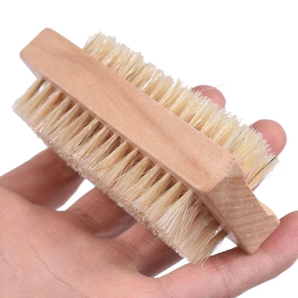 Wholesale Natural Schima Wooden Double Side Cleaning Brush Washing Hand Boar Brislte Nail Brush