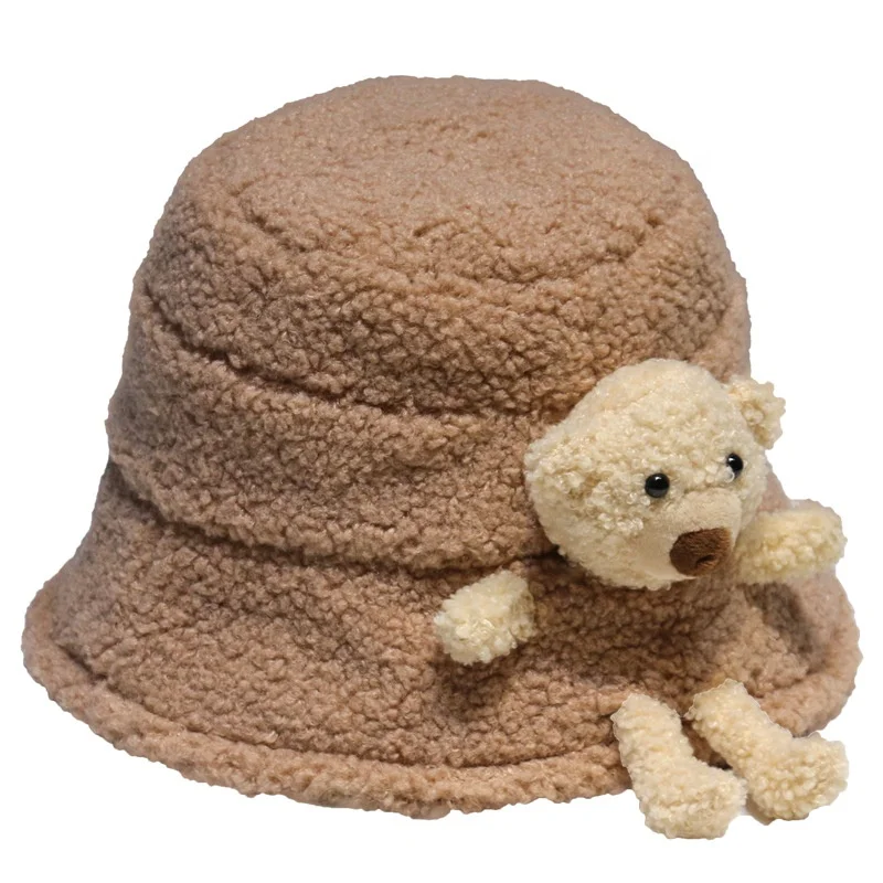 Autumn And Winter Bucket Hat Korean Teddy Plush Bear Fisherman Hat Lovely Warm Fashion Versatile Basin Hat