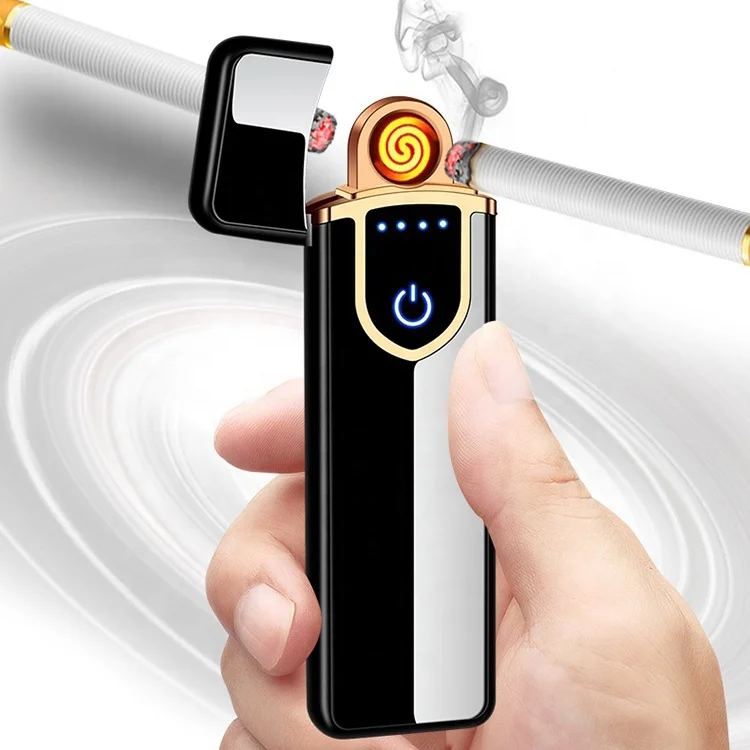 Custom Logo Two-side Touch Sensor Windproof Touch Screen Cigarette Heating Coil USB Lighter Electronic Rechargeable Lighter