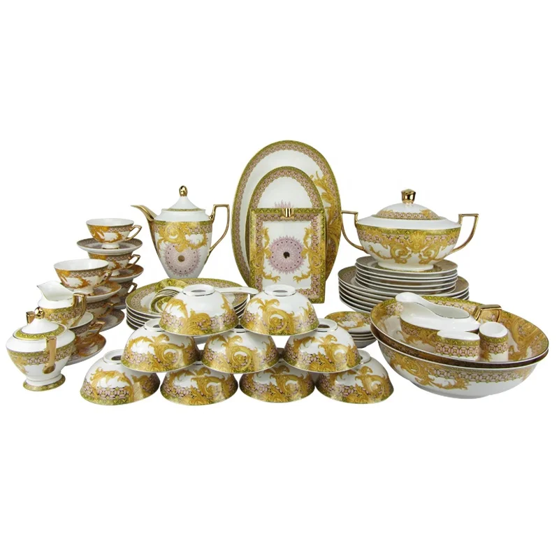 Gold Plated Marble Party Set With High End Ceramic Tableware Bowl Set Dinner Set Dinnerware Luxury Tableware