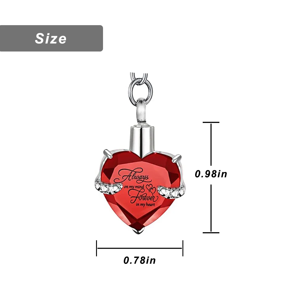Heart with Birthstone and Angel Wing Pendant Memorial Key Chain Cremation Urn for Ashes Keepsake Key Ring Jewelry to Men Women