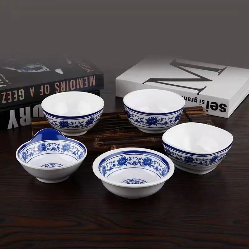 Chinese traditional style blue and white porcelain melamine bowl cheap A5 100% Tableware  Bowl Seasoning Bowl