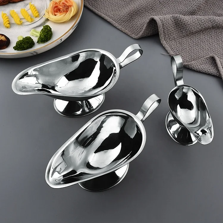 Hot Selling Hotel Serving Tools Food Grade Stainless Steel 3/5/8/10oz Gravy Pourer Dish Salad Dressing Server Gravy Boat