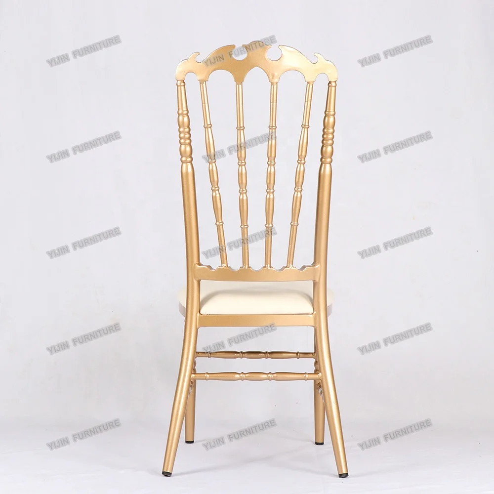 Оптовая продажа, шикарный Металлический Стул Chiavari с высокой спинкой из золотистого алюминия, свадебный стул Наполеона