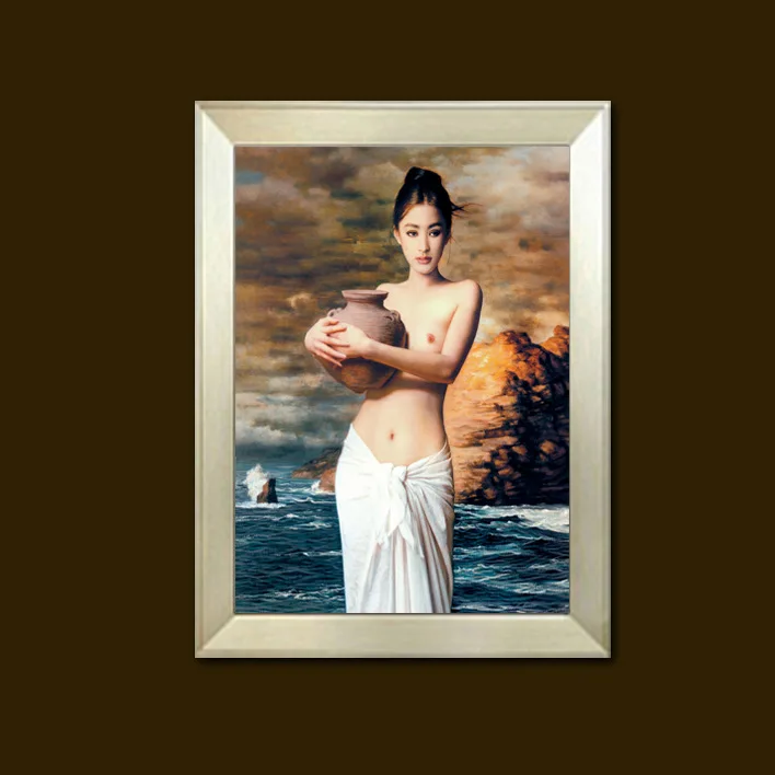 Western-Style Oil Painting Portrait Art Wall Holding Pottery Female Hotel Bathroom Decoration Painting