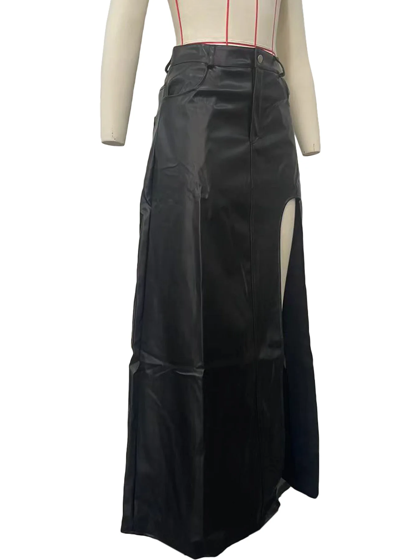 Elegant High Side Split Faux Leather Skirt for Women 2023 Winter Street Wear Sexy Party Fashion Maxi Long Midi PU Skirts